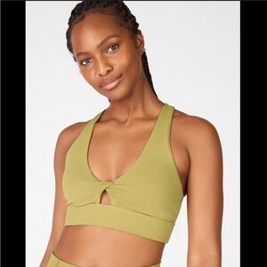 Fabletics Oasis Twist Velvet Sports Bra in Olive